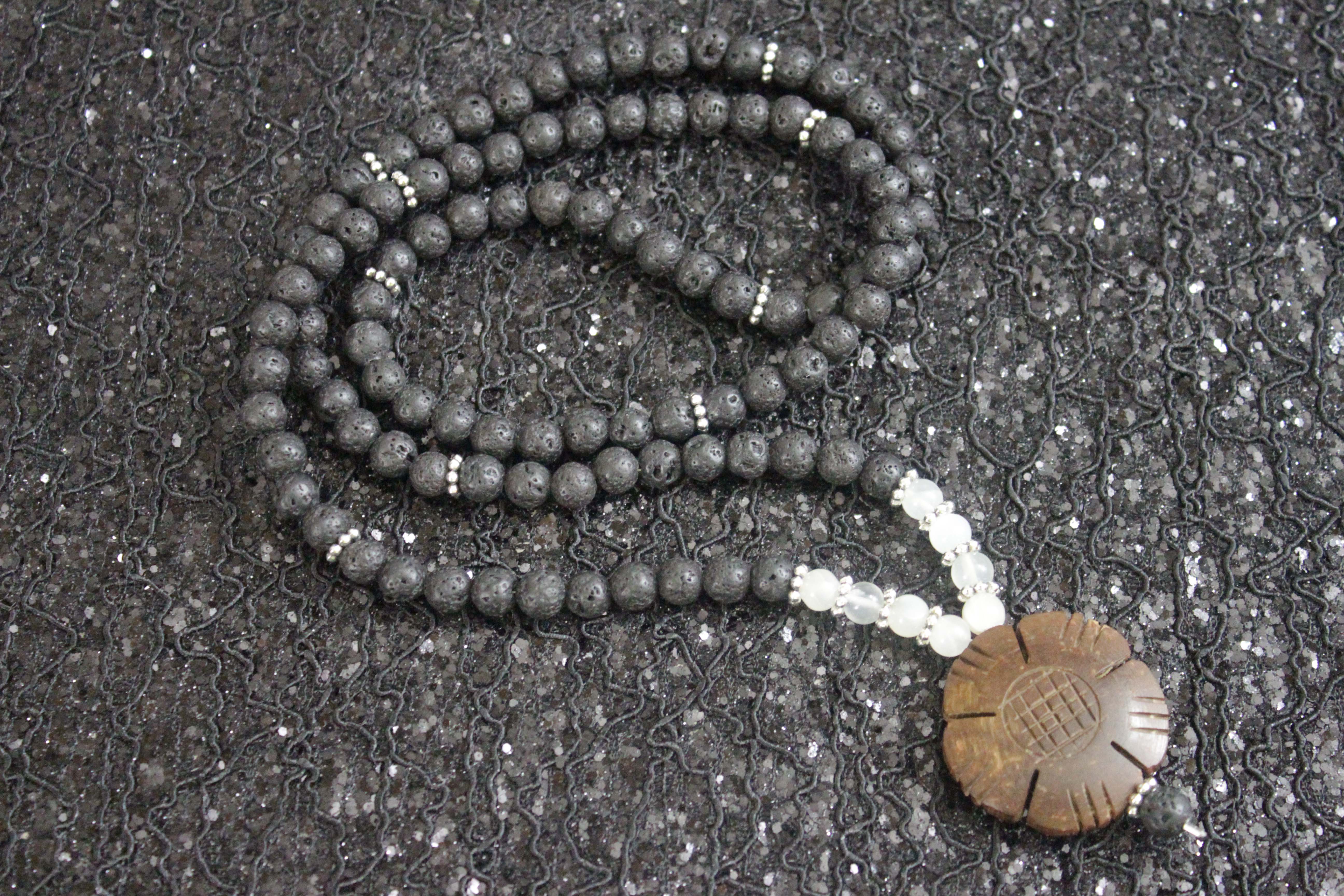 Lava with 8 Moonstone 108 beads Mala